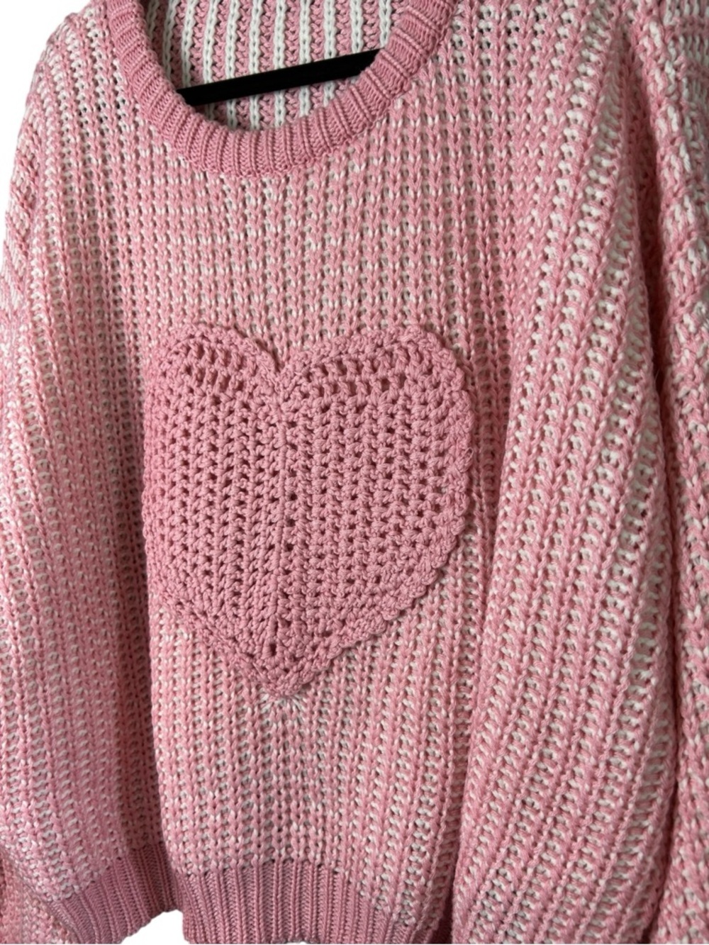 POL Pink Chunky Heart Crewneck Sweater Oversized Large - Picture 3 of 7